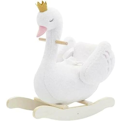 labebe - Plush Rocking Horse Wooden, Baby Riding Animal White Swan, Kid Ride On Toy for 1-3 Year Old, Girl&Boy Stuffed Rocking Animal Outdoor, Nursery/Infant/Child Christmas or Birthday Gift