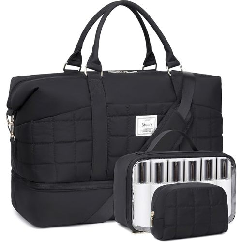 Weekender Bag, Large Travel Duffel Bag for Women, Carry on Overnight Bag with Shoe Compartment and Toiletry Bags