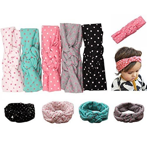 Mookiraer Baby Girl Newest Round Dot Turban Headband Head Wrap Knotted Hair Band (5 Pack) (min01)