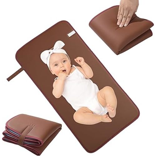 HOMBYS Waterproof PU Leather Portable Changing Pad,Wipeable Changing Pad for Travel with Foam Filling,Lightweight and Foldable Changing Mat for Diaper Bag,Brown