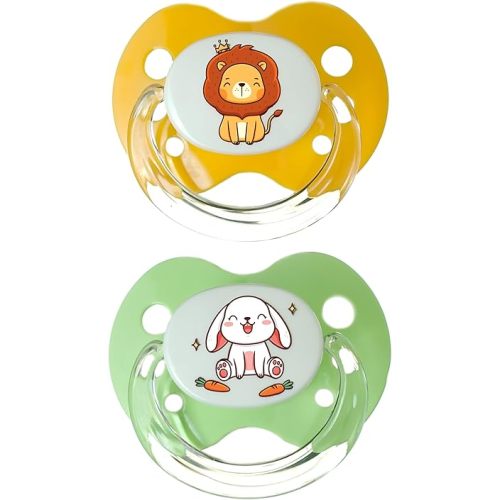 Playtex Baby Binky Orthodontic Pacifier with Snap-On Cover, Air Comfort Shield, Medical Grade Silicone, Orange & Green, 2 Count