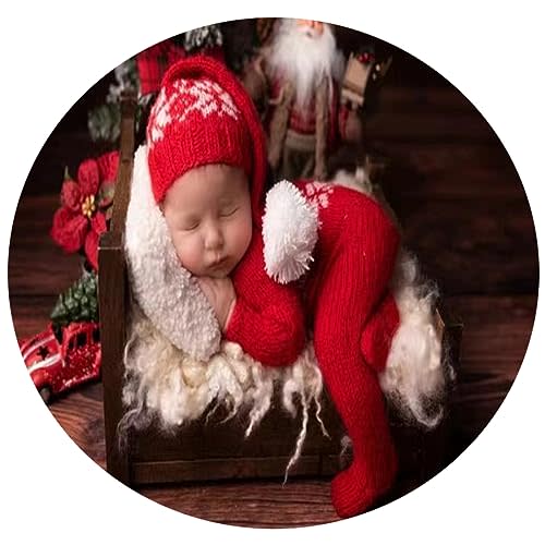 Christmas Newborn Baby Photo Shoot Props Outfits Crochet Clothes Santa Claus Red Hat Pants Photography Props