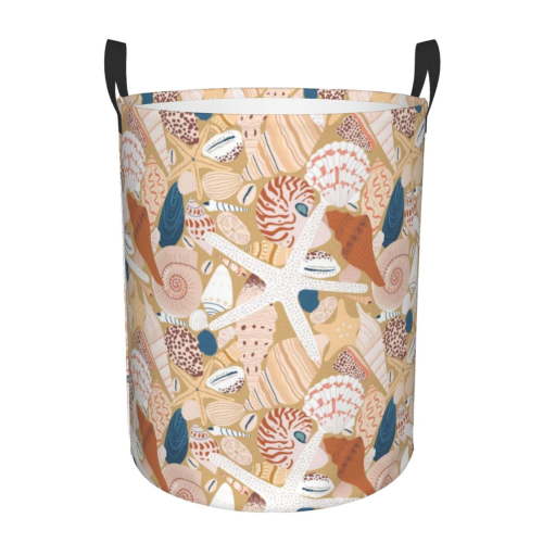 Honeii Tropical Beach Sea Shell Print Laundry Hamper Basket,Baby Nursery Woven Storage Basket for Toys Bin,Pillows,Blankets,Clothes-