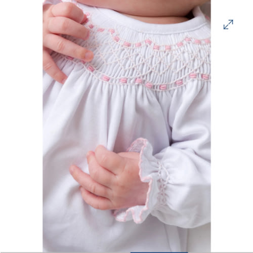 Sweetly Smocked Greeting Gown - Worth Avenue White with Palm Beach Pin