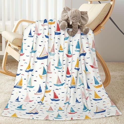 Baby Blanket Boats Childish for Boy Girl Newborn 30x40 Inch Toddler Infant Nursery Throw Blankets Double Layer Comfy Soft Plush Stroller Crib Quilt