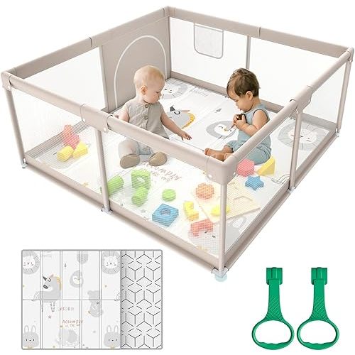 Baby Playpen ,Playpen, Playpen for Babies and Toddlers, Play Pen for Kids, Play Pens for Babies and Toddlers for Apartment (47*47 inch Grey with mat)