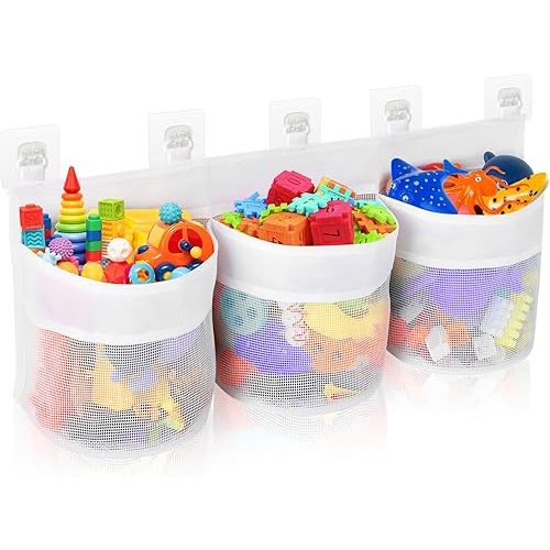 Bath Toy Storage Holder Bathtub Toy Organizer Bathroom Shower Kids Toys Mesh Basket, Quick Drying PVC Tub Toy Storage