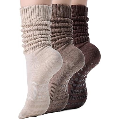 CoolMate Pilates Socks with Grips for Women, Yoga Socks, Crew Non Slip Women for Barre, Valentines Day Gifts for Her