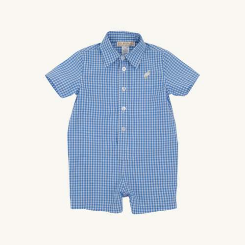 Sir Proper's Romper - Sunrise Blvd. Blue Mini Gingham