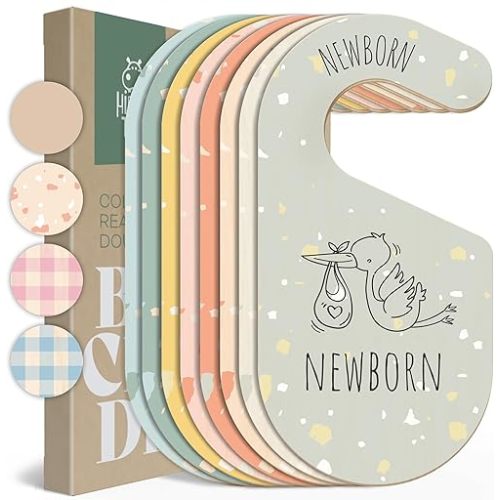 Colorful Baby Size Closet Dividers - Wooden Baby Clothes Organizer for Nursery Decor, Storage & Organization - 8 Pcs of Baby Closet Dividers Ideal as Neutral Nursery Storage Organizers