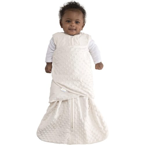 HALO Sleepsack Swaddle, 3-Way Adjustable Wearable Blanket, TOG 3.0, Velboa, Cream Plush Dots, Small, 3-6 Months