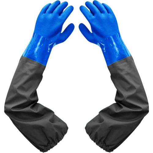 Haiou Long Rubber Gloves Elbow Length Chemical Resistant Gloves with Cotton Lining Waterproof Gloves, 25 inches, Large