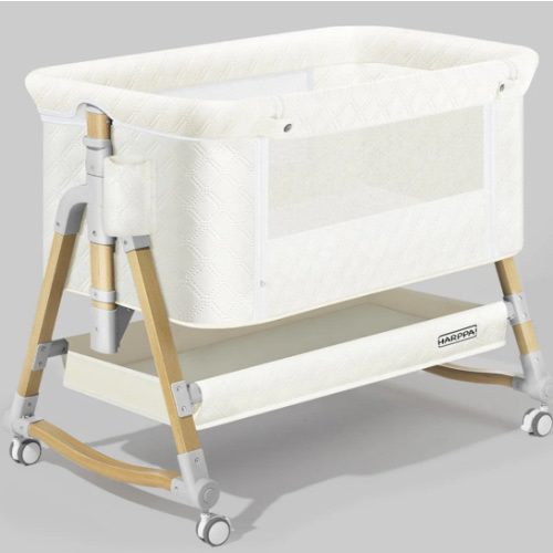HARPPA Cuddly 3-in-1 Baby Bassinet Bedside Sleeper for Reflux | Attaches to Bed, Adjustable 5 Heights, Non-Toxic & CPSC Certified | Sturdy Aluminum Frame, Portable Wheels, Tool-Free Setup, Gentle Rocking | Perfect for Newborns, Infants, Small Spaces & Saf