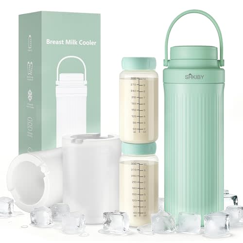 Portable-Breast-Milk-Cooler for Outdoor, Life Saver with 360° Total Cooling for 24 Hours, Larger Capacity Travel Breastmilk Chiller with 2pcs Baby Bottles for Breastmilk Storage, Green