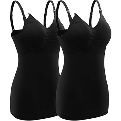 S LUKKC LUKKC 2 Pack Women's Maternity Plus Size High Elastic Body Shape Nursing Tank Top Sleeveless Front Closure Breastfeeding Tank Tee Shirts Camisole Tops Vest Summer Pregnancy Clothes