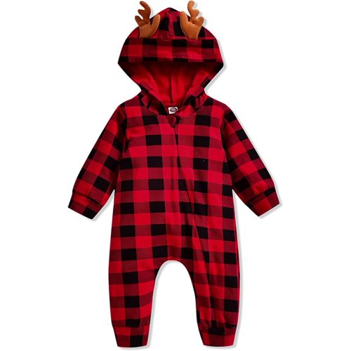 Aalizzwell Baby Christmas Outfit, Infant Toddler Boys Girls Long Sleeve Hooded Romper Zipper Jumpsuit Xmas Clothes - Black - 12-18 Months