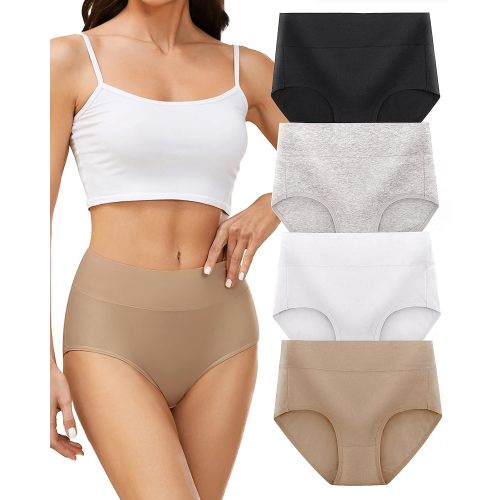 voenxe Cotton Underwear for Women,High Waisted Ladies Panties,Breathable Soft Full Coverage Briefs,Comfy Underpants,4 Pack