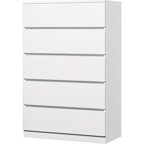 furtble 5 Drawer Dresser, White Tall Dressers for Bedroom Wooden Closet Drawer, Modern 43.6" Tall Dressers Chests of Drawers Clothing Organizer Cabinet for Hallway, 27.6" W