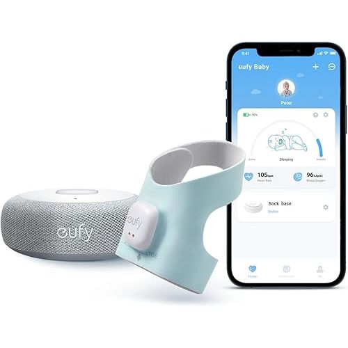 eufy Security Baby Monitor Baby Smart Sock with 2.4 GHz Wi-Fi, Track Sleep Patterns, Naps, Heart Rate, No Monthly Fee