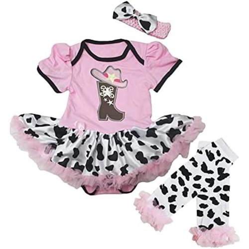 Petitebella Cowgirl Boot and Hat Pink Bodysuit Cow Baby Dress Leg Warmer Nb-18m