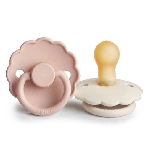 FRIGG Daisy Natural Rubber Baby Pacifier | Made in Denmark | BPA-Free (Blush/Cream, 0-6 Months) 2-Pack
