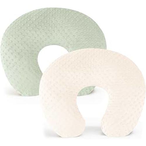 Konssy 2 Pack Nursing Pillow Covers, Soft and Comfortable Nursing Cover for Breastfeeding Pillows, Pillow Slipcover for Baby Girls Boys Newborn(Fog Green, Beige)
