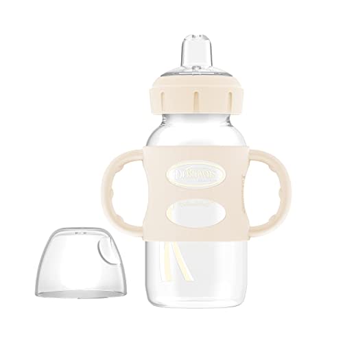 Dr. Brown's Milestones Wide-Neck Sippy Spout Bottle with 100% Silicone Handles, Easy-Grip Handles with Soft Sippy Spout, 9oz/270mL, Ecru, 1-Pack, 6m+