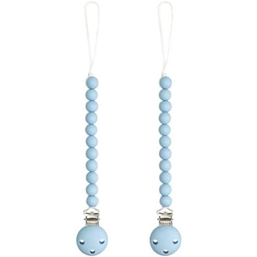 Comfy Cubs Pacifier Clips 2 Pack - 100% Food Grade Silicone Baby Pacifier Clips - CPSIA Certified, Lightweight and Flexible Baby Gifts - Sky Blue