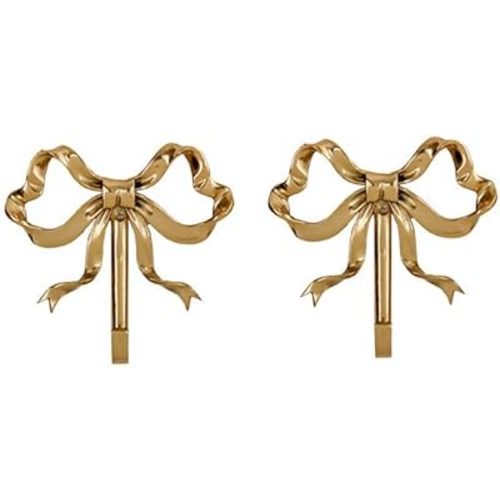 Bow Wall Hooks Brass (2 Pcs) Christmas Wall Decor Gold Hooks Door Hanger Towel Multi-Purpose Hooks for Hanging for Bathroom Living Room Kitchen Decor Christmas Birthday Gift (S)