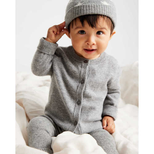 Mongolian Cashmere Cardigan - Baby Gender Neutral - Heather Grey - 6 to 9 mos