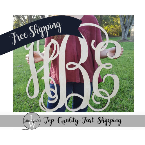FREE FAST SHIPPING!  Wooden Monogram Wall Hanging, Wooden Monogram Letters, Wood Monogram, Unpainted Letters