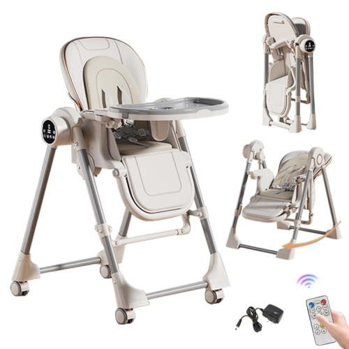 Electric 2 in 1 Baby High Chair Convertible Baby Swing Adjustable Seat for Eating,Folding Baby Dining Chairs with Remote Control, Unisex,WHITE