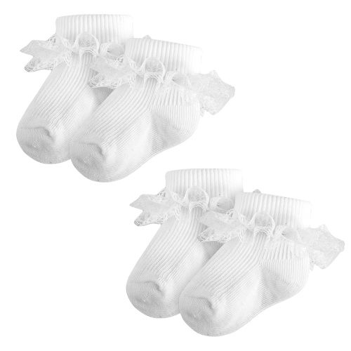Baby Girl Ruffle Socks Eyelet Double Lace Turn Cuff Ankle Frilly Dress Socks for Newborn/Infant/Toddler/Little Kids