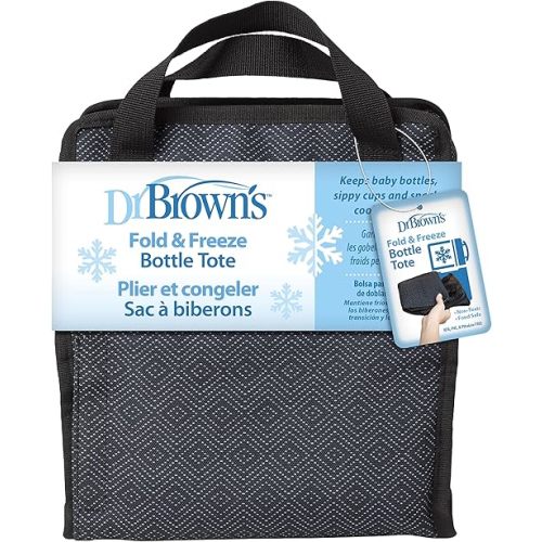 Dr. Brown's Fold & Freeze Bottle Tote, Travel Baby Bottle Insulated Cooler Bag, Store Up to 6 Baby Bottles, Geometric Multicolor, BPA Free