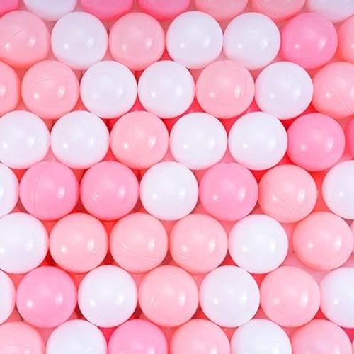 Ball Pit Balls for Kids, 100 pcs 2.15 Inches Small Size Thicken Soft Plastic Crush Proof Ball Pit Balls BPA Phthalate Free Baby Toddler Toy Ball with 3 Color White Pink Light Pink