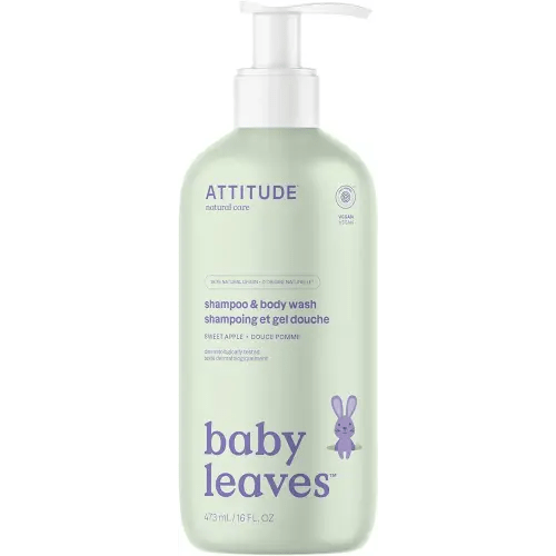 ATTITUDE 2-in-1 Shampoo and Body Wash for Baby, EWG Verified, Dermatologically Tested, Made with Naturally Derived Ingredients, Vegan, Sweet Apple, 16 Fl Oz