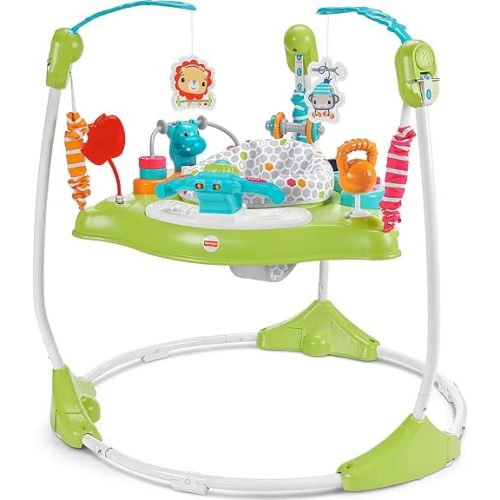 Fisher-Price Baby Bouncer Fitness Fun Jumperoo Musical Activity Center with Lights Sounds & Developmental Toys, Folds for Storage