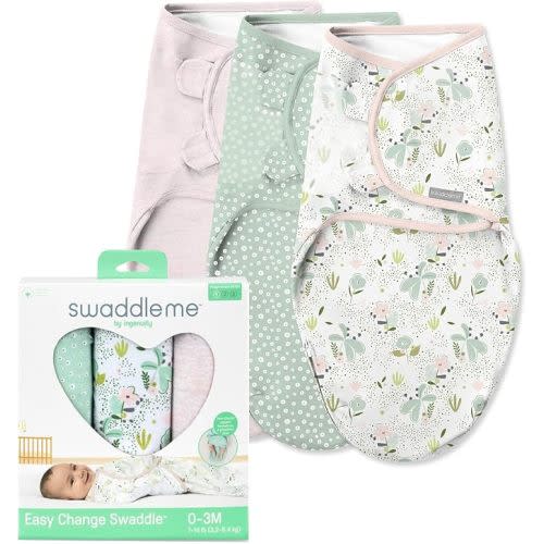 SwaddleMe by Ingenuity Original Swaddle with Easy-Change, 100% Cotton, Improves Sleep & Calms Startle Reflex, 0-3 Months, 3-Pack - Peekaboo Panda