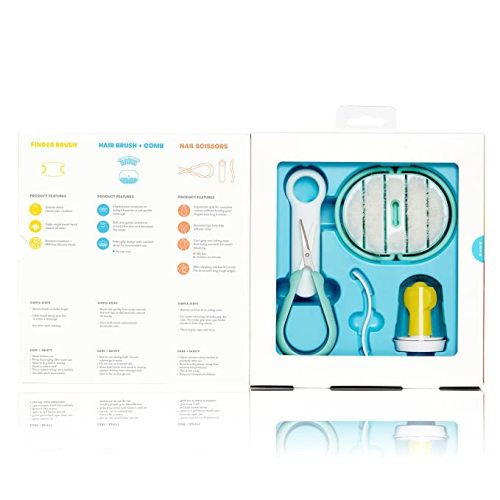 Frida Baby Grooming Kit Includes Finger Brush with Storage Stand Hair Brush with Case Styling Hair Comb Easy Grip Nail Scissors with Nail File and Case