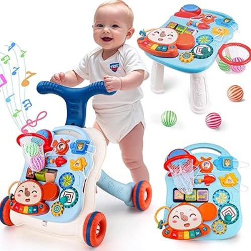 Baby Walker, 3 in 1 Push Walker for Baby Girls Boys, Baby Walking Toy for 1 Year Old Learning to Walk, Sit to Stand Baby Walker Push Toy for Girl 12 Months, Blue