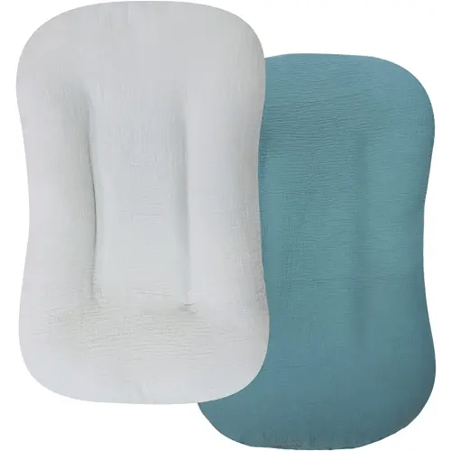 Hooyax Muslin Baby Lounger Cover 2 Pack, Organic Cotton Removable Slipcover for Newborn,Baby Padded Lounger Infant Floor Seat Cover for Boys Girls (Blue Gray)