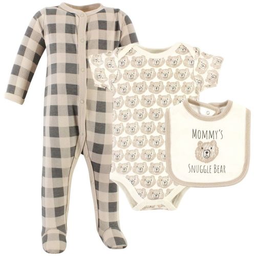 Hudson Baby Cotton Sleep and Play, Bodysuit and Bandana Bib Set, Snuggle Bear, 0-3 Months
