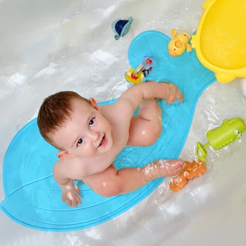 Reallnaive Whale Baby Bath Mat Non Slip Toddler Bathtub Mat Kids Bath Tub Mat Machine Washable Bathroom Shower Pad with Suction Cups for Baby Shower Accessories