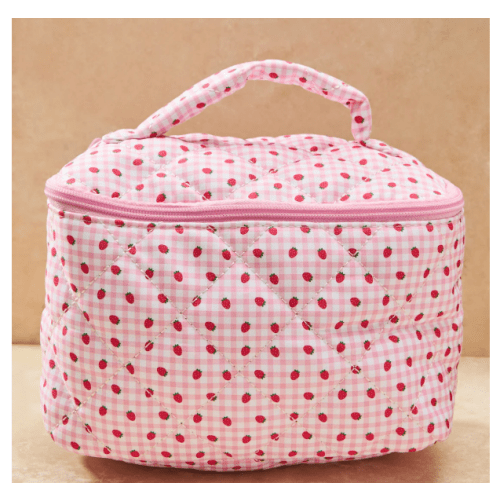 Strawberry Gingham Quilted Pouch in Pink | AS Revival