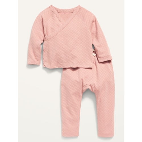 Unisex Kimono Top and Convertible Footed Leggings Layette Set for Baby