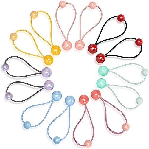 14 Pcs Double Balls Elastic Ponytail Holders Colorful Kids Hair Ties with Balls Cute Ball Hair Ties Circle Bubble Hair Bands Rubber Hair Elastics Ties for Baby Toddler Girls Women (Classic Style)