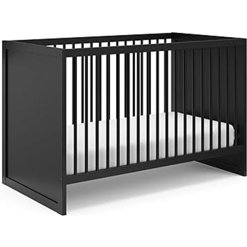Storkcraft Calabasas 3-in-1 Convertible Crib (Black) – GREENGUARD Gold Certified, Fits Standard Crib Mattress, Converts to Toddler Bed, Modern Style, Easy 30-Minute Assembly