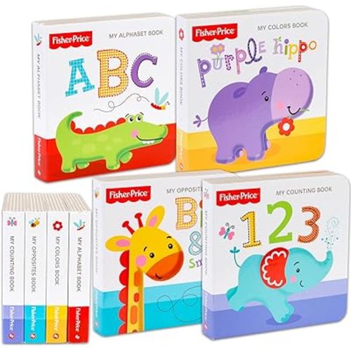 My First Learning Small Books for Toddlers, Kids 2-4 3-5 4-6 - Bundle with 4 Educational Fisher Price Mini Board Books Fisher Price ABCs, Counting , Opposites, Colors Tiny Book
