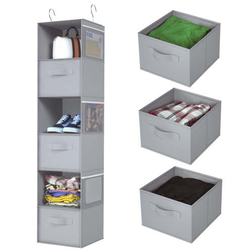 coastal rose Hanging Closet Organizer, 6-Shelf Storage Shelves with 3 Divisible Drawers & Side Pocket for Closet & RV, Baby Nursery Closet Organization