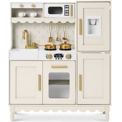 Best Choice Products Wooden Cottage Kids Pretend Play Kitchen with 11 Accessories, Espresso Machine - Cream